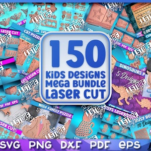 Kids Laser Cut Mega Bundle | 150 Children Laser Cut Designs | 3D laser cut SVG | Family Puzzle SVG | Children Puzzles Design | Montessori
