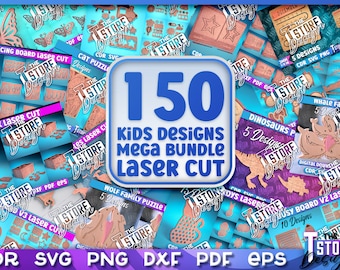 Kids Laser Cut Mega Bundle | 150 Children Laser Cut Designs | 3D laser cut SVG | Family Puzzle SVG | Children Puzzles Design | Montessori