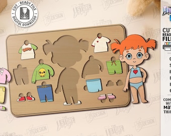 Arquivos para corte a laser de quebra-cabeça de boneca para vestir, brinquedo Montessori, quebra-cabeça do corpo humano, quebra-cabeça infantil, brinquedo educativo, jogo de vestir, atividade de artesanato com brinquedo
