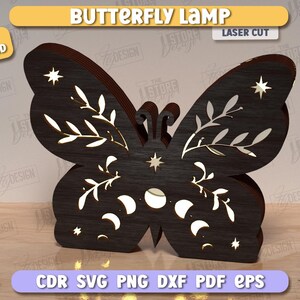 Butterfly Lamp Laser Cut Bundle, 3D Wooden Night Lights SVG, Mystical Design, Butterfly Art, Table Lamp, Celestial Lantern, Shadow Lamp SVG image 3