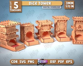 Dice Tower Laser Cut Bundle, Game Tower SVG, Big Castle Dice Tower Board Game, Engraved Dice Box, Wooden Custom Dice Tower, Kids Laser Cut