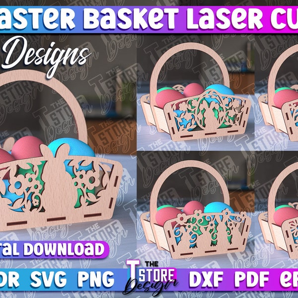 Easter Basket Laser Cut | Easter Gift Basket Laser SVG | Happy Easter Easter Egg Basket Design |  Laser Cut Easter Basket Design | Bunny