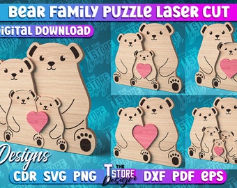 Bear Family Puzzle Laser Cut | Love SVG Design | Family Love Puzzle Laser Cut Files | SVG Design | Bear Family Puzzle Laser Cut
