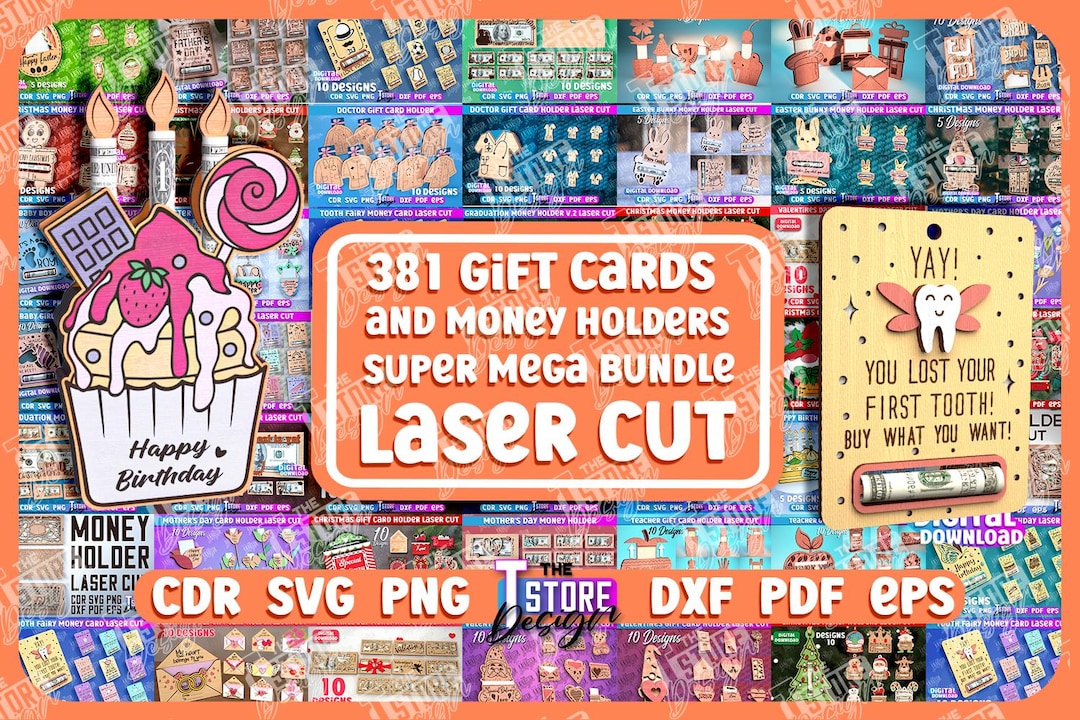 Gift Cards and Money Holders Laser Cut Mega Bundle, 381 Money Holder ...