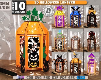 3d Halloween lantern laser cut bundle, spooky nightlights svg, wooden light decor, candle holder svg, spooky tealight lantern, scary lamp