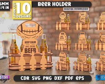 Conjunto de porta-cervejas 3D cortados a laser, porta-cervejas em SVG, suporte de madeira para bebidas, caixa de armazenamento de cerveja para o papai cortada a laser, porta-garrafas de cerveja, presente para o papai