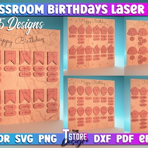 Classroom Verjaardagen Design Laser Cut Bundel | Lasergesneden SVG-bundel | CNC-bestanden