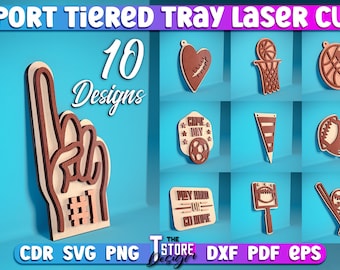 Sport Tiered Tray Laser Cut SVG Bundle | Sport Tiered Tray SVG Design | Laser Cut Files