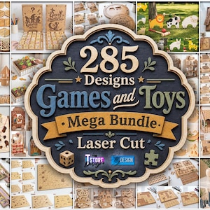285 Designs of Games and Toys, Laser Cut Mega Bundle, Maze Game, Cribbage Board Game,  Balancing game, Puzzles and other Montessory Toys