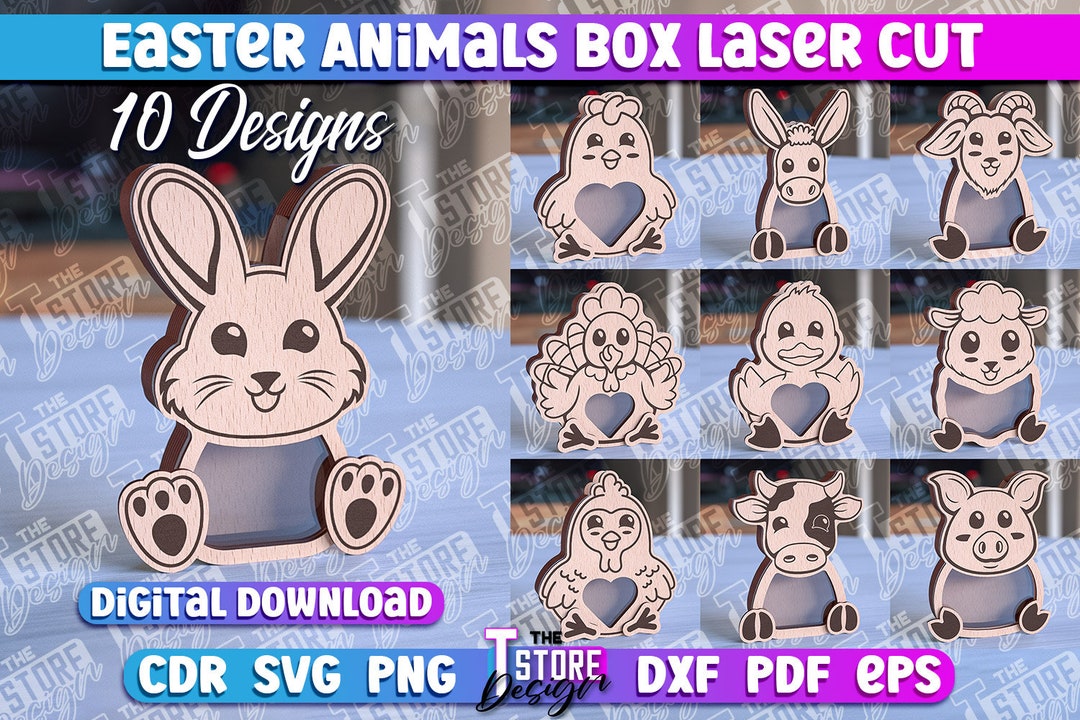 Easter Animals Box Laser File for Cutting | Personalized Easter Animals ...