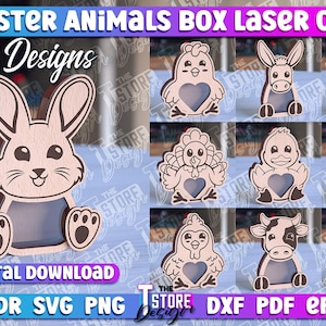 Archivo láser de caja de animales de Pascua para cortar / Caja de animales de Pascua personalizada / Cajas de animales de Pascua para huevos de chocolate / Titular de dulces de Pascua