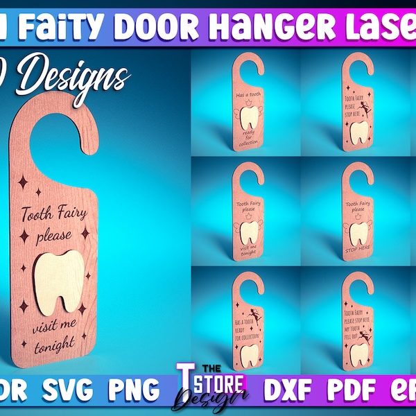 Tooth Fairy Door Hanger Laser Cut SVG Bundle  | Door Hanger Laser Cut SVG Design | CNC Files