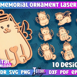 Cat Memorial Ornament Lasercut SVG Bundle | Pet Loss Ornament SVG Design | Pet Loss Gift | Kitten Sympathy Gift | In Loving Memory Lasercut