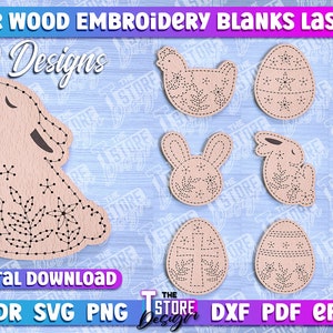 Easter Bunny Wood Embroidery Blanks For Laser | Cross Stich Easter Animals | Montessori Lacing Toys | Baby Education | Embroidery for kids