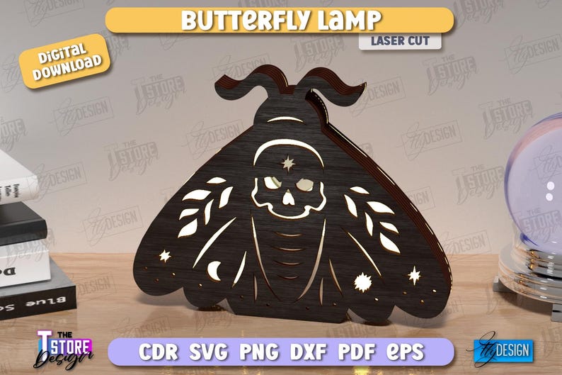 Butterfly Lamp Laser Cut Bundle, 3D Wooden Night Lights SVG, Mystical Design, Butterfly Art, Table Lamp, Celestial Lantern, Shadow Lamp SVG image 4