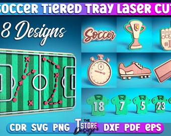 Soccer Tiered Tray Laser Cut SVG Bundle | Sport Tiered Tray SVG Design | Laser Cut Files