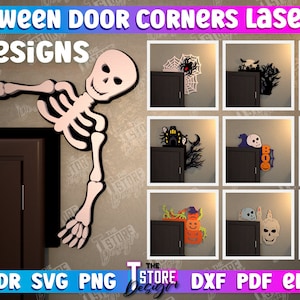 Halloween Door Corners Laser Cut Bundle, Haunted Mansion with Skeleton Door Topper, Door Topper, Halloween Decor, Halloween Corner Door Trim
