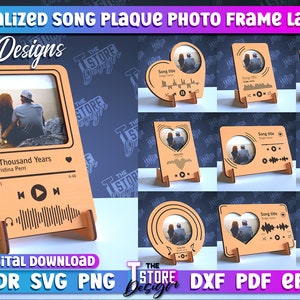 3D gepersonaliseerde fotolijsten met liedplaquette, aangepaste Spotify-afspeellijst, muziekfotolijst met standaard, jubileumcadeau, 3D lasergesneden, CNC-bestanden
