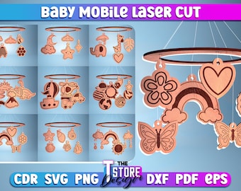 Paquete de corte láser SVG móvil para bebés / Diseño SVG móvil para bebés / Archivos de corte láser / Archivos CNC