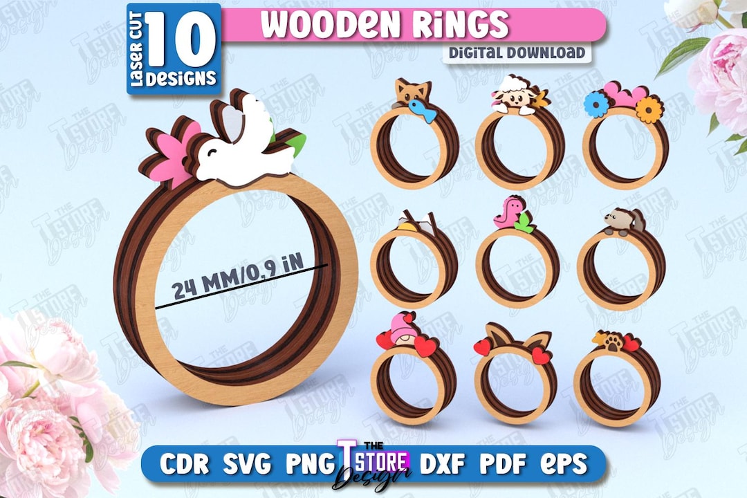Kids Wooden Rings Laser Cut Bundle, Kids Jewelry for Girls, 3D Wooden ...