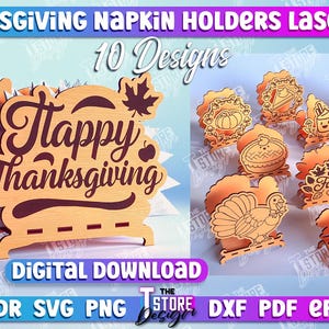Thanksgiving-Serviettenhalter Laser Cut Bundle, Thanksgiving-Serviettenringe, Herbst-Herbst-Dekor, Tischdekoration, lasergeschnittener Serviettenhalter