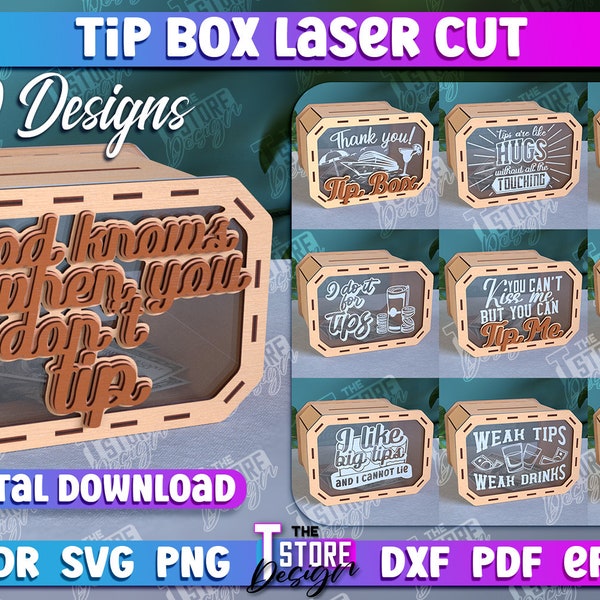 Caja de propinas personalizada Lasercut / Money Bank SVG / Money Box Laser Cut / Target Piggy Banks / Piggy Bank Laser Design / Donation Box / Tip Jar