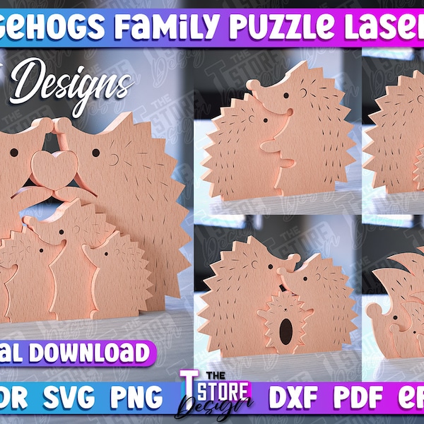 Egels familiepuzzel lasergesneden | Hou van SVG-ontwerp | Familie liefde puzzel Lasergesneden bestanden | SVG-ontwerp | Egels familiepuzzel lasergesneden