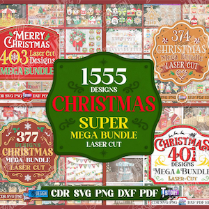 1555 Christmas Laser cut Super Mega Bundle, Xmas decor laser cut, Christmas advent calendars, Christmas ornaments, kids laser cut, sign svg