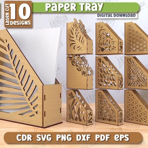 Paper Tray Laser Cut Bundle, Office Desktop Organizer, Wood Vertical Paper Tray, Document Storage Bin, Work File Holder, Stacking Paper Tray