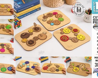 Zahnradpuzzle SVG – Mechanisches Lernspielzeug, lasergeschnittene Datei – Montessori-STEM-Aktivitätsbrett – Holz-Zahnradpuzzle (SVG)