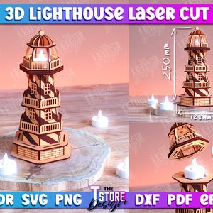 3D Lighthouse Laser Cut, Laser Cut Lighthouse 3mm Digital File, Wooden 3D Lighthouse Lantern, Lighthouse 3D Puzzle File, Tealight Holder