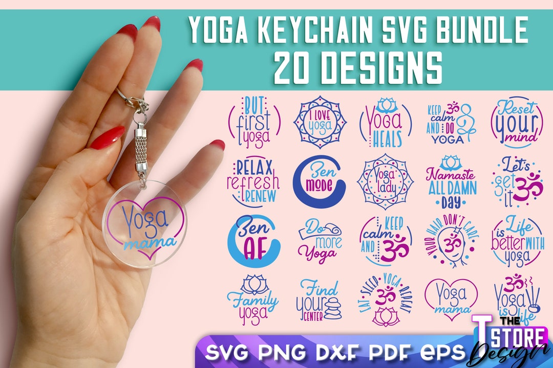 Yoga Keychain SVG Bundle Funny Keychain Quotes SVG Sport Round Keychain