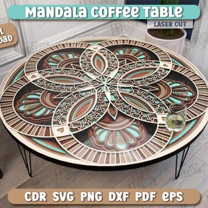 3d mandala coffee table lasercut, round wooden mandala coffee table base, layered mandala table, boho table, wooden furniture, wooden table