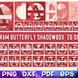 Monograma Mariposa Shadowbox SVG / Archivos de corte de papel / Alfabeto Papel Mariposa SVG Diseño