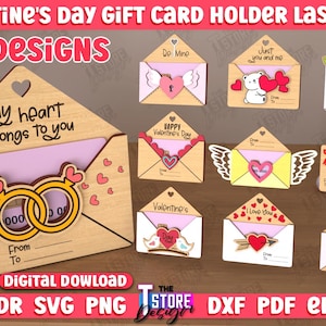 Paquete de porta tarjetas de regalo de San Valentín en 3D, porta tarjetas de regalo cortado con láser, porta tarjetas de regalo con sobre, paquete de sobres con letras en 3D cortados con láser