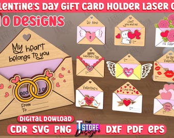 Paquete de porta tarjetas de regalo de San Valentín en 3D, porta tarjetas de regalo cortado con láser, porta tarjetas de regalo con sobre, paquete de sobres con letras en 3D cortados con láser