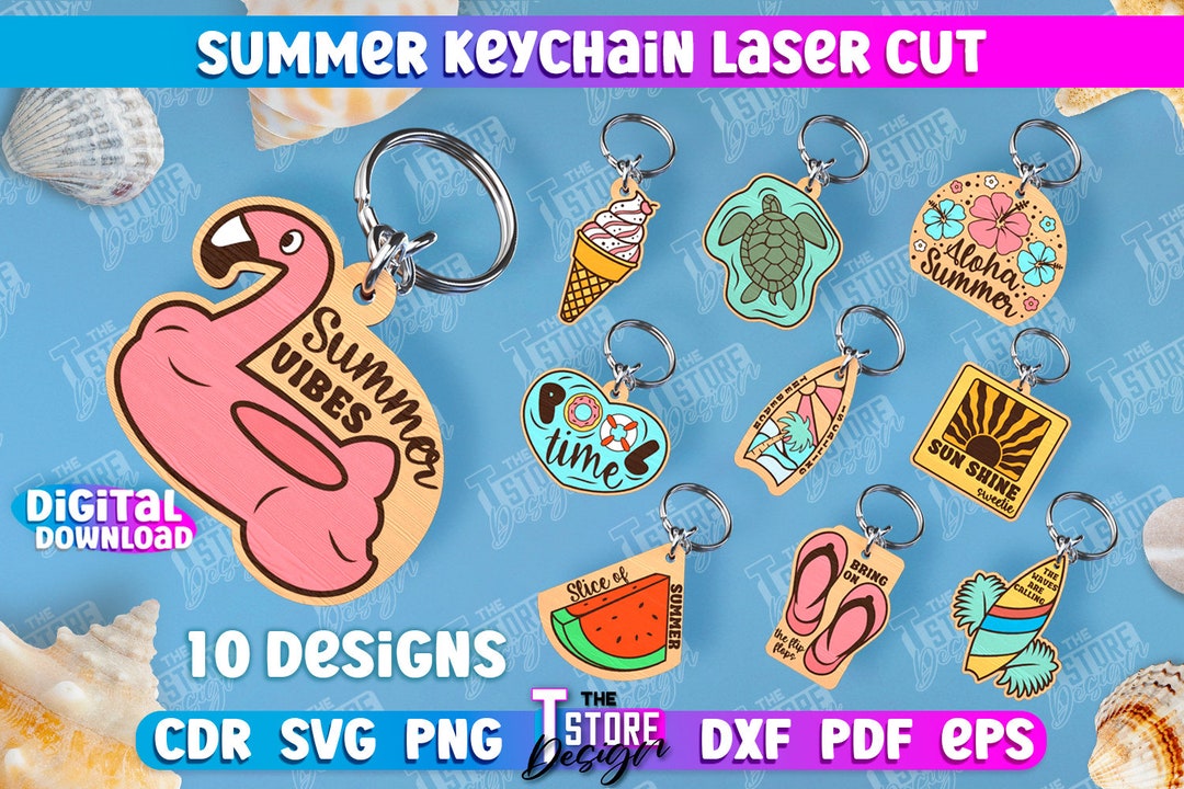 Summer Keychains Bundle, Vacation Keychains Laser Cut, Summer Keyring ...