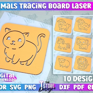 Dieren traceringsbord Lasercut bundel | Montessori traceerbordontwerp | Kinderspel | Lasercut-bestanden voor vroeg onderwijs | baby-educatie
