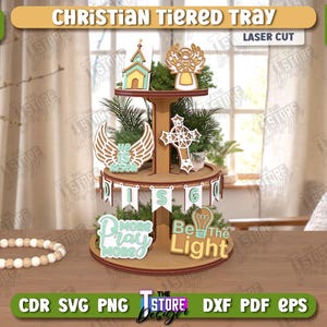 Wooden christian tiered tray laser cut, religious signs laser cut, wooden tiered tray set, christian quotes svg, bible interchangeable sign