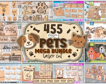 3d Pets Laser Cut Mega Bundle, 455 Pet Laser Cut Designs, Pet Memorial SVG, Photo Frame, Candle Holder SVG, Pet Signs, House SVG