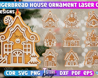 Gingerbread Houses Ornament Bundle, 3D Christmas Tree Toys Laser Cut, Christmas Tree Decoration SVG, Gingerbread Houses Keepsake SVG Files