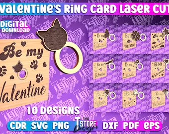 Valentines Day Card SVG | Punch-out Ring Card | Wooden Finger Ring Laser Cut SVG Bundle | Wooden Valentines Finger Ring SVG Design