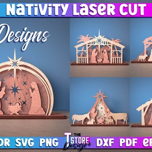 Pakiet Nativity Laser Cut SVG | Projekt SVG cięcia laserowego Bożego Narodzenia | Pliki CNC