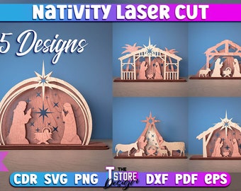 Paquete SVG de corte láser de Natividad / Diseño SVG de corte láser de Navidad / Archivos CNC