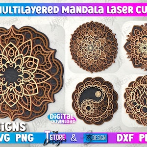 Mandala Laser Cut Bundle, Multilayer Mandala Laser Cut Files, Layered Mandala Laser File Bundle, 3D Lotus Flower Multilayered Mandalas