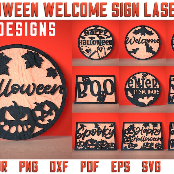 Halloween Welcome Sign Laser Cut Bundle  | Halloween Home Laser Design | Laser Cut SVG Bundle | CNC Files