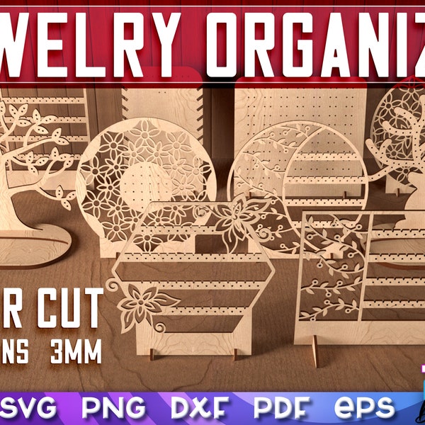 Organizador de joyas Corte láser / Accesorios Diseño SVG / Archivos cortados por láser / Diseño organizador