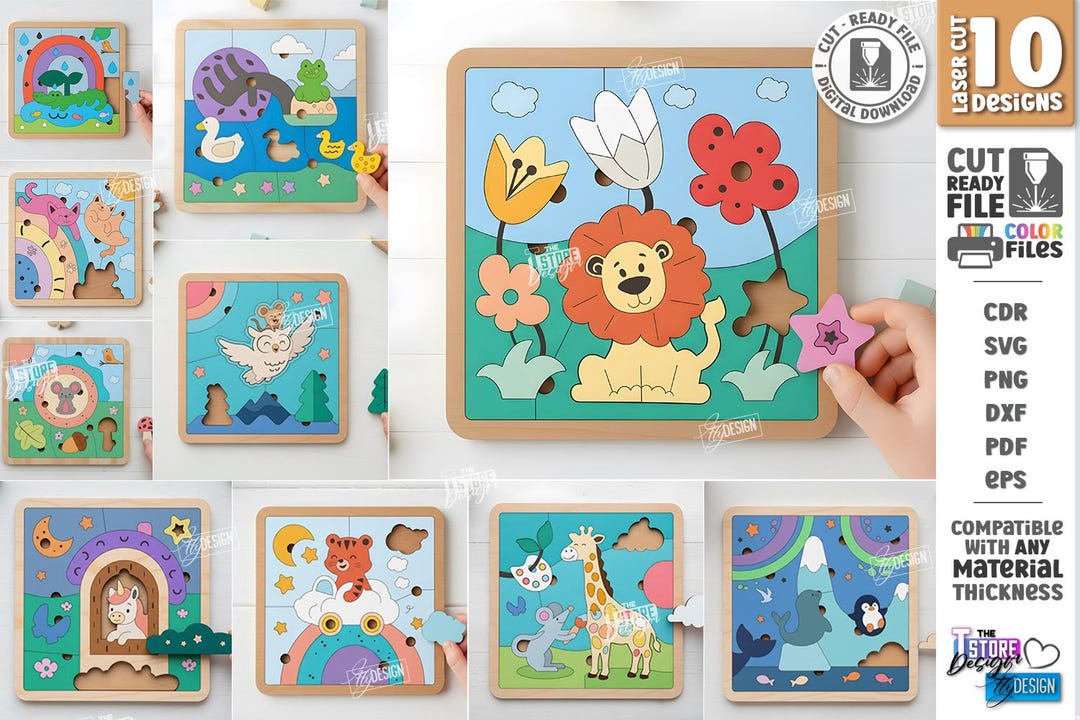 Kids Puzzle SVG - Laser Cut Montessori Toy Set - Wooden Toddler ...