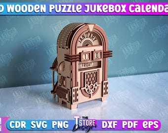 3D Holzpuzzle Jukebox Kalender Laser Cut | Kalender Laser Cut | Ewiger Kalender Laser Design | 3D Kalender | Musikbox