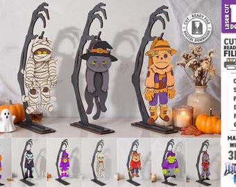Halloween Wiggly Decor SVG - Articulated Hanging Monster - Laser Cut Halloween Decoration - Funny Spooky Display - Wooden Halloween svg